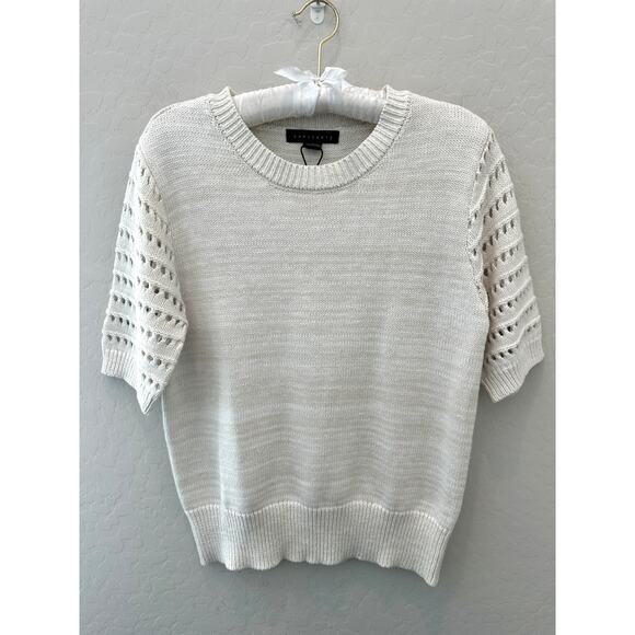 SANCTUARY | Ivory Stitch Mix Short Sleeve Sweater 100% Cotton NWT | Size Medium - Picture 1 of 7